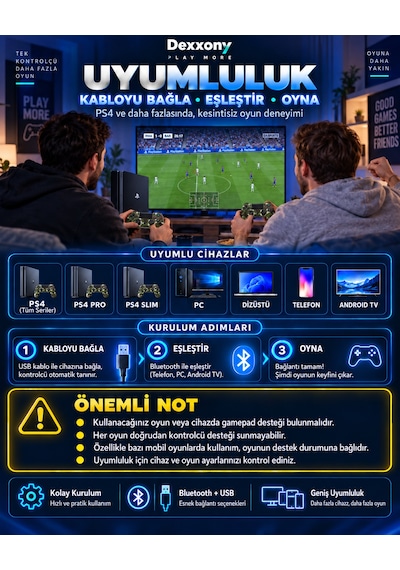 Dexxony Ps4 Uyumlu Kablosuz Bluetooth Oyun Kolu Pc/android Tv,  Ölü Bölge, Kamuflaj