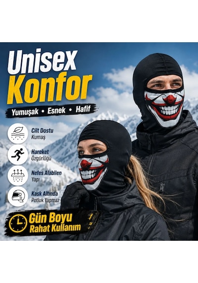 Unisex Palyaço Baskılı Balaklava Maske 1 Adet Tek Beden Viskoz Kask İçi Outdoor Motosiklet Maskesi 1 Siyah