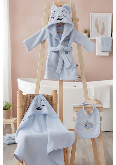 Bear Mavi %100 Pamuk Bebek Banyo Seti 0 - 24 Ay