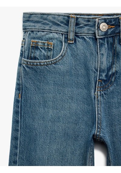 Koton Pamuklu Cepli Geniş Paça Denim Pantolon Orta İndigo 6skg40058ad İndigo