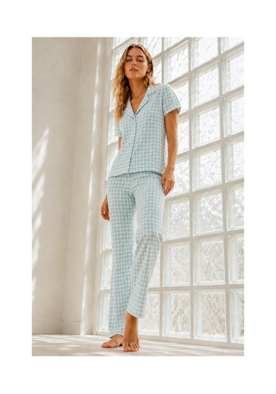 Fit Women Kadın Genç Loose İpliği Boyalı Su Yeşili Pijama Takımı