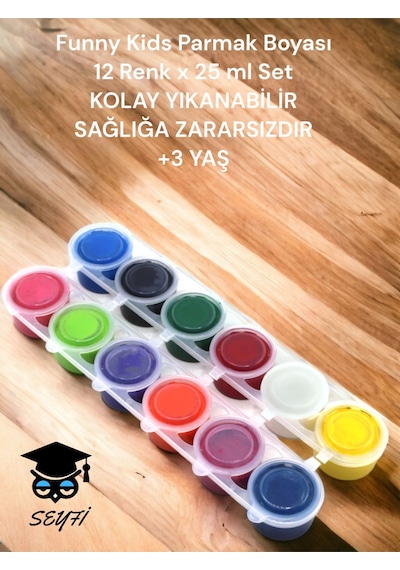 Yerli Üretim Parmak Boyası 12 Renk X 25 Ml Set Kolay Yıkanabilir Sağlığa Zararsızdır +3 Yaş Çok Renkli