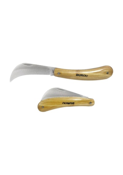 Burcu Aşı Kamp Bıçağı Ceviz Aşı Kamp Çakısı 19 CM (Eldiven ) Kahverengi - Gümüş