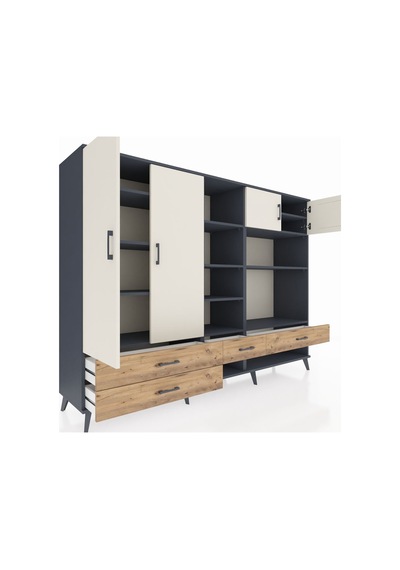 Hyperion Dolap 12 Raflı 4 Çekmeceli 4 Kapaklı 220x44x163 Antrasit Antrasit-aytaşı/çam