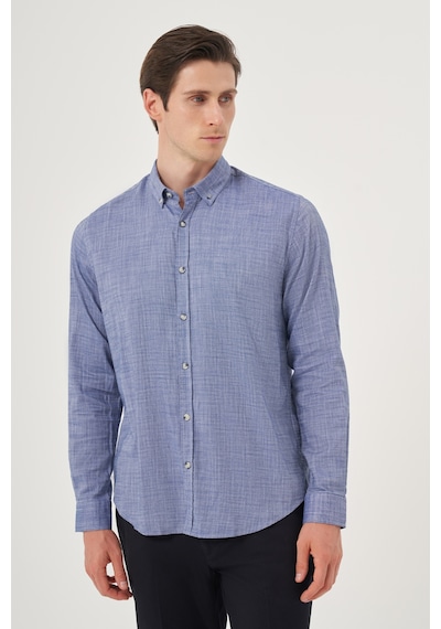 Morven Erkek Mavi Trend Dynamic Fit Düğmeli Yaka Gömlek 25ms004029300 Mavi Mavi