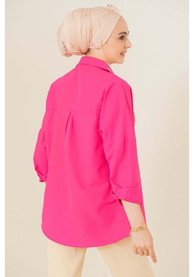 Bigdart 103901 Oversize Basic Tesettür Gömlek - Koyu Pembe 001
