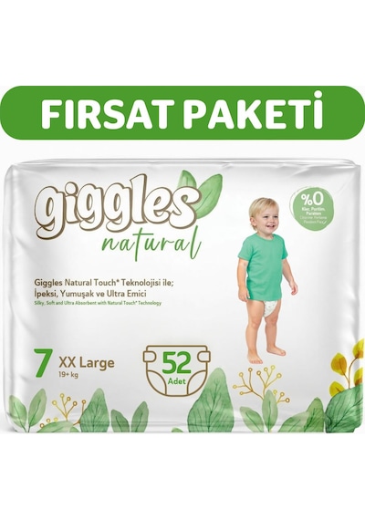 Giggles Natural Jumbo 7 Numara Pamuklu Bebek Bezi 52 Adet 7 Numara