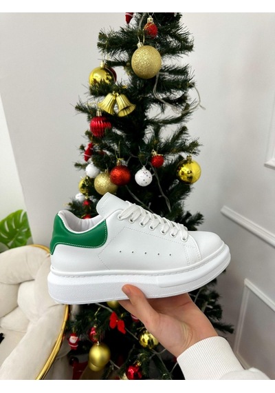 Erva'nın Butiği Beyaz Yeşil Queen Kadın Bağcıklı Sneakers-5024 Beyaz Yeşil Cilt
