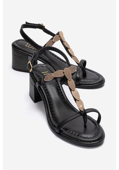 Luvishoes Serona Siyah Hakiki Deri Tokalı Kadın Kalın Topuklu Sandalet