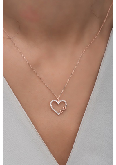 925 Ayar Gümüş Rose Kalp Sonsuzluk Kolye Rose Gold
