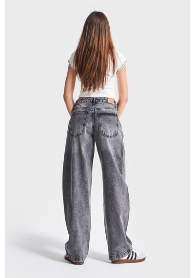 Itsbasic Kadın Füme Renk 2s5-73 %100 Koton Cep Detaylı Baggy Fit Denim Jean