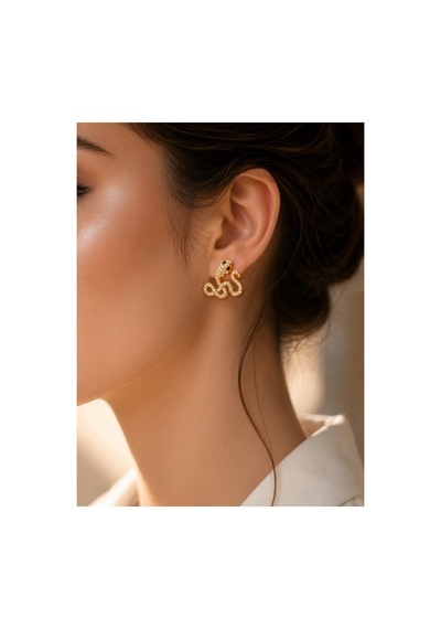 Yılan Model Zirkon Küpe Altın - 902971151 Altın