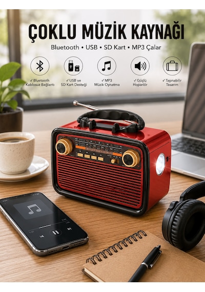 Nostaljik Radyo Bluetooth Bağlantılı Müzik Kutusu Ahşap 76491214