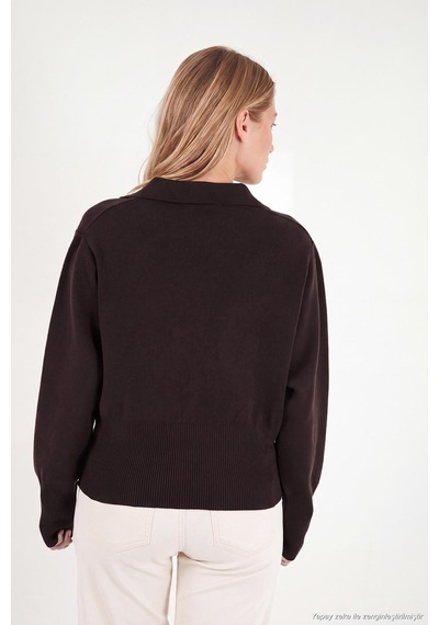 Lela Yumuşak Dokulu Regular Fit Polo Yaka Kazak Kadın Kazak 680kz00163 Kahve