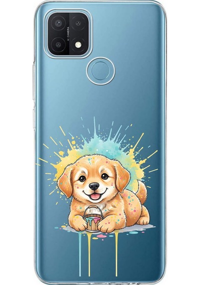 Oppo A15 İle Uyumlu Splash Köpek Tasarımlı Şeffaf Silikon Kılıf Şeffaf