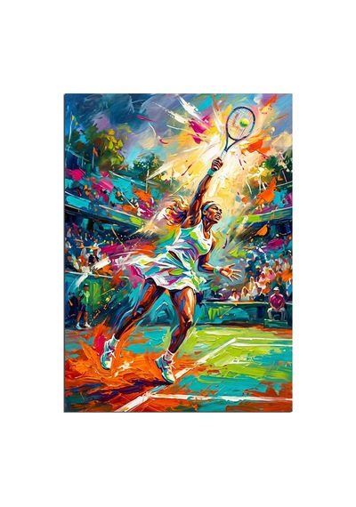 Renkli Tenis Oynayan Kadın Spor Dekoratif Kanvas - Mdf Ahşap Tablo Çok Renkli