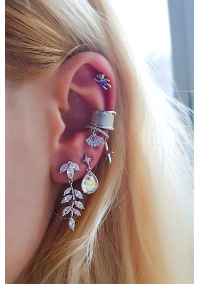 Ithal Tekli Mini Aycık Gümüş Piercing Küpe-7289 Gümüş
