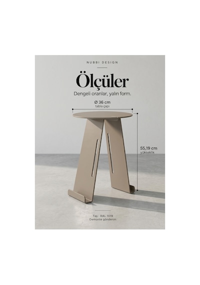 Folio Modern Metal Yan Sehpa Ve Dergilik, Yuvarlak Koltuk Kenarı Kitaplık Sehpa Bej - 945341616 Bej