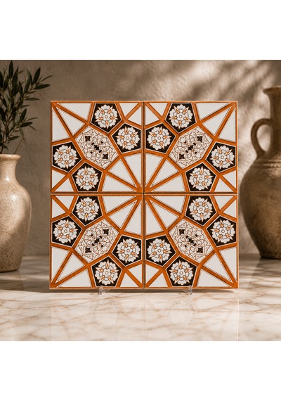 Armada Çini 20x20 Cm Ac 3 B Geometrik Sarı Beyaz Desen Çini Karo