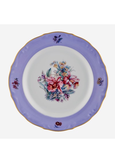 Çiçekli Lila Porselen Pasta Tabağı 19 Cm