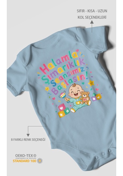 Morivokids Halamla Şımarıklık Seansımız Başlasın Kısa Kollu Bebek Body %100 Pamuk Bebe Mavisi