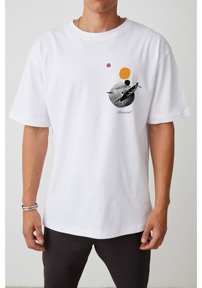 Thewert Unisex Sandal Ve Ay Baskılı Beyaz Oversize Tshirt