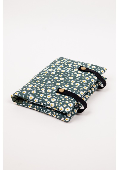 Kitap Ve Defter Kılıfı Papatya Desenli Çok Bölmeli Kumaş Organizer 19x26 Cm