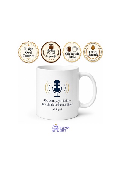 Spiker Canlı Yayın Ciddiyeti Kupa Bardak Hediye Özel Tasarım Porselen Mug Beyaz / Çok Renkli