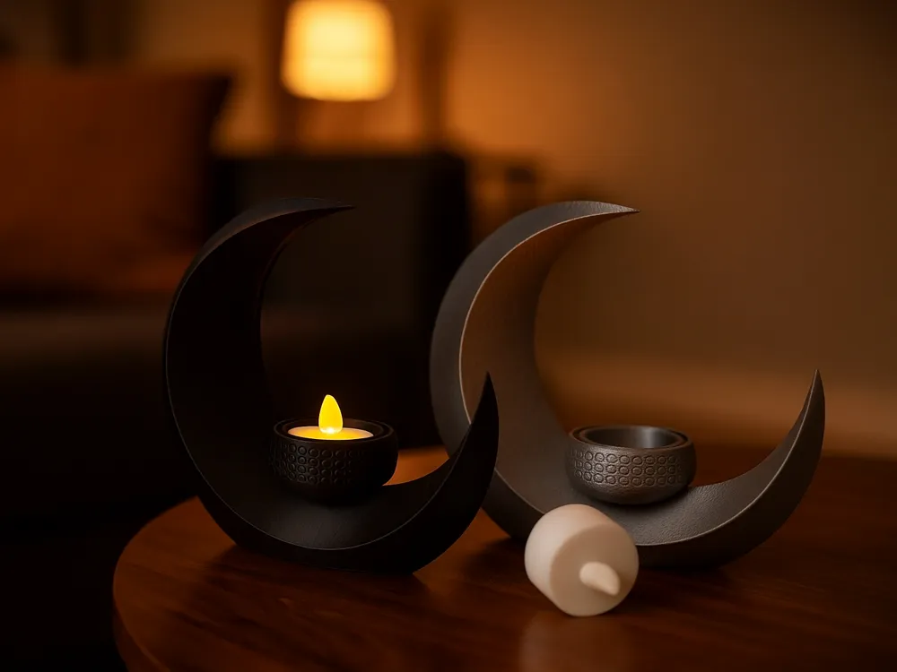 Dekoratif Hilal Mumlu - Tealight Led Mum Uyumlu Modern Ay Figürlü Ev Aksesuarı Hediyelik Obje 0