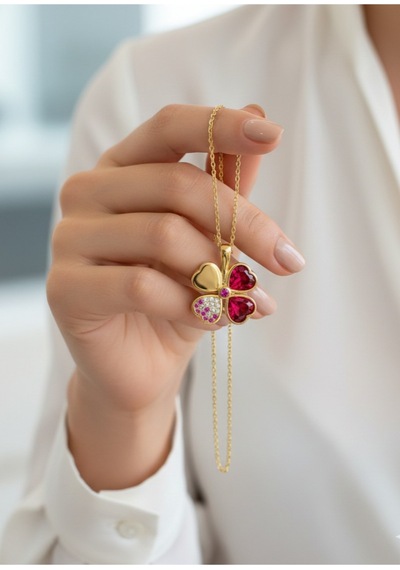 Çekirdekjewelry 925 Ayar Gümüş Altın Kaplama Ters Yonca Kolye Sarı