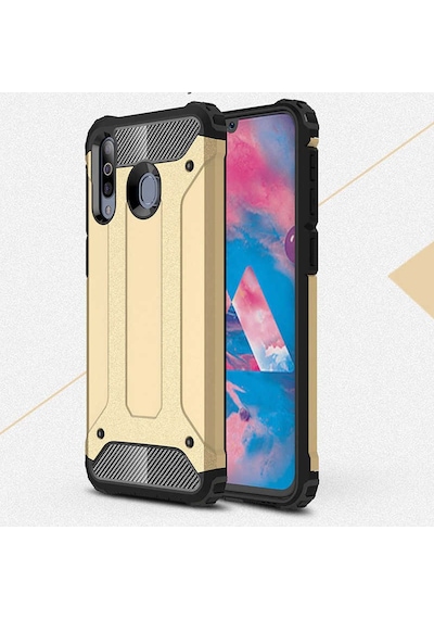 Ekılıf - Samsung Galaxy M30 Uyumlu Kılıf Çift Katman Zırh Tank Crash Military Kapak - Gold