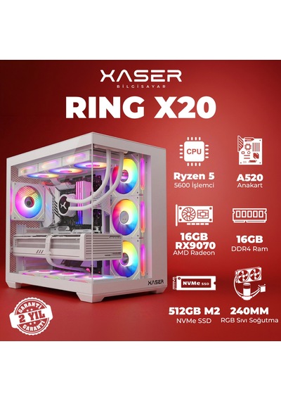 Xaser Ring X20 R-5 5600 16 GB  512 GB M.2 Nvme  SSD 16 GB RX9070 Free Dos Masaüstü Oyuncu Bilgisayarı