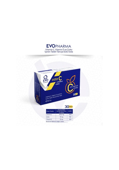 Evopharma Ester C Vitamin D Vitamin C ve Çinko İçeren Takviye Gıda 30 Tablet
