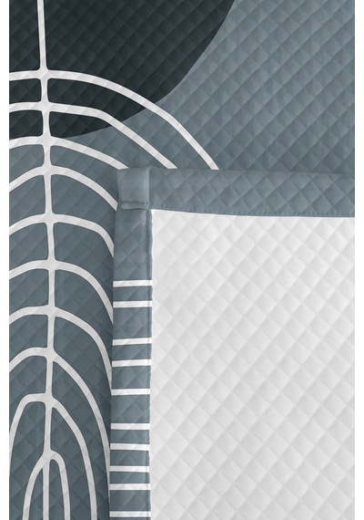 Mavi Geometrik Modern Genç Odası Tek Kişilik Pike Takımı - Antrasit 160x220 Cm Kapitone Yatak Örtüsü Keten Ufuk Harmonu