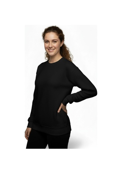 Lyvean Bisiklet Yaka 3 İplik Penye Sweatshirt Siyah