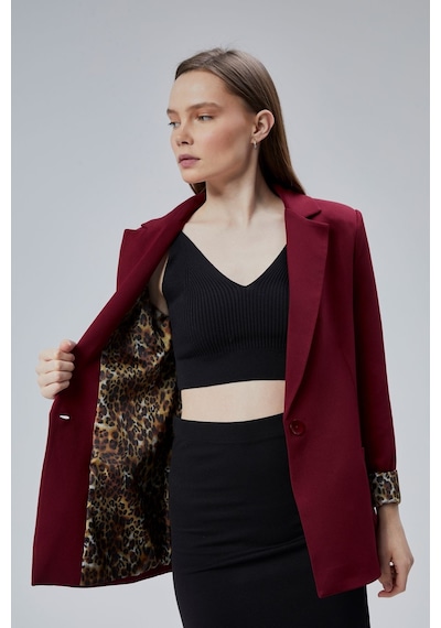 Bordo Kruvaze Yaka Kolu Katlama Detaylı Regular Vatkalı Blazer Ceket Bordo