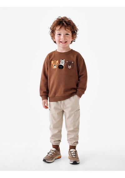 Koton Nakışlı Şardonlu Bisiklet Yaka Uzun Kollu Oversize Sweatshirt Kahverengi 7wmb10139tk Kahve