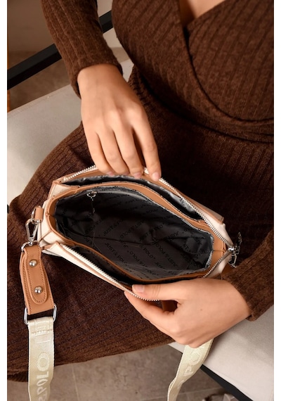 Just Polo Kadın Kabartma Baskılı El Ve Omuz Çantası Shopper Krem