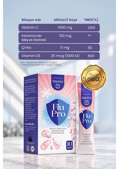 Flu-pro Vitamin C Vitamin D3 Çinko Ve Karamürver Eki 10 Stick