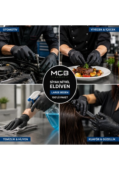 Mçb Group Pudrasız Nitril Eldiven Large Siyah 100'lü
