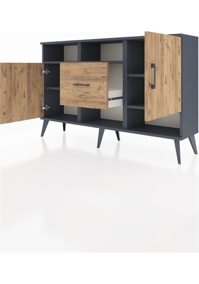 Arges Konsol 5 Raflı Tek Çekmeceli 2 Kapaklı 132x30x83 Antrasit-çam/çam Çam/çam Arges Konsol 5 Raflı Tek Çekmeceli 2 Kapaklı 132x30x83 Antrasit-çam/çam Çam/çam