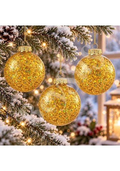 Beysüs Yılbaşı Çam Ağacı Süsü Parlak Özel Gold Simli Holiday Cici Top 8cm 3lü