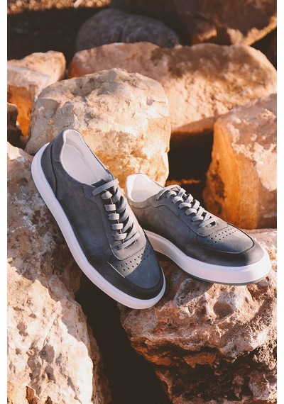Ac&co Erkek Grı %100 Nubuk Esnek Rahat Taban Sneaker Ayakkabı Gri