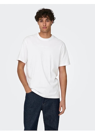 Only & Sons Erkek Pamuklu Regular Fit Yuvarlak Yaka Beyaz T-shirt - 22028147