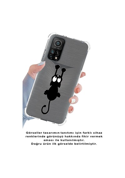 Xiaomi Poco X3 Pro Köşe Korumalı Antişok Kapak Çizgi Kedi Tasarımlı Şeffaf Silikon Kılıf