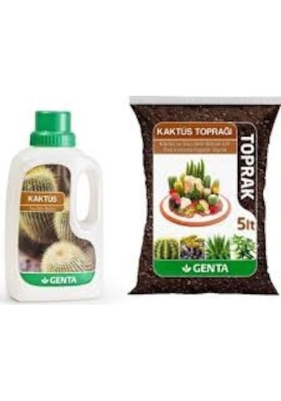 Genta Kaktüs ve Sukulent Organik Toprak 5 L-Kaktüs Besini 500 ML