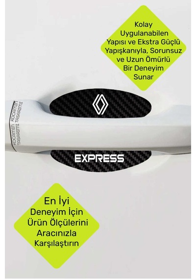 Renault Express Kapı İçi Çukur Bölgeleri İçin Karbon Desenli Çizik Koruma Folyo Takımı Express Yazılı 4 Adet