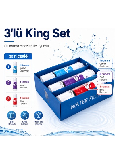 3 Lü King Su Arıtma Filtre Seti Sediment Gac Ve Blok Karbon 408694613