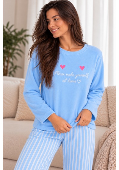 Nisanca Kışlık Peluş Polar Yılbaşı Temalı Kadın Pijama Takımı mavi
