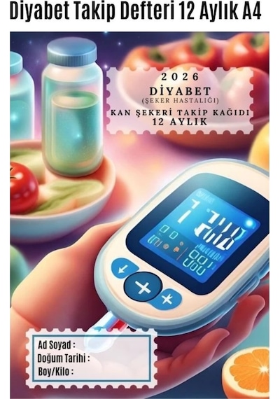 Diyabet Kan Şekeri Takip Çizelgesi Defteri A Kalite Özel Tasarım 12 Aylık 2026 Sarı